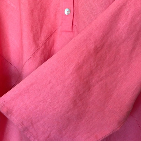 EDWARD 100% Irish Linen Coral Color 3/4 Sleeve Blouse Women’s Large - Picture 3 of 9
